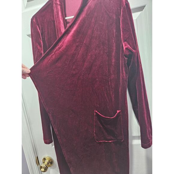 Red Burgundy Crushed Velvet Velour Long Cardigan Duster Topper Sz L Holiday - Picture 3 of 7